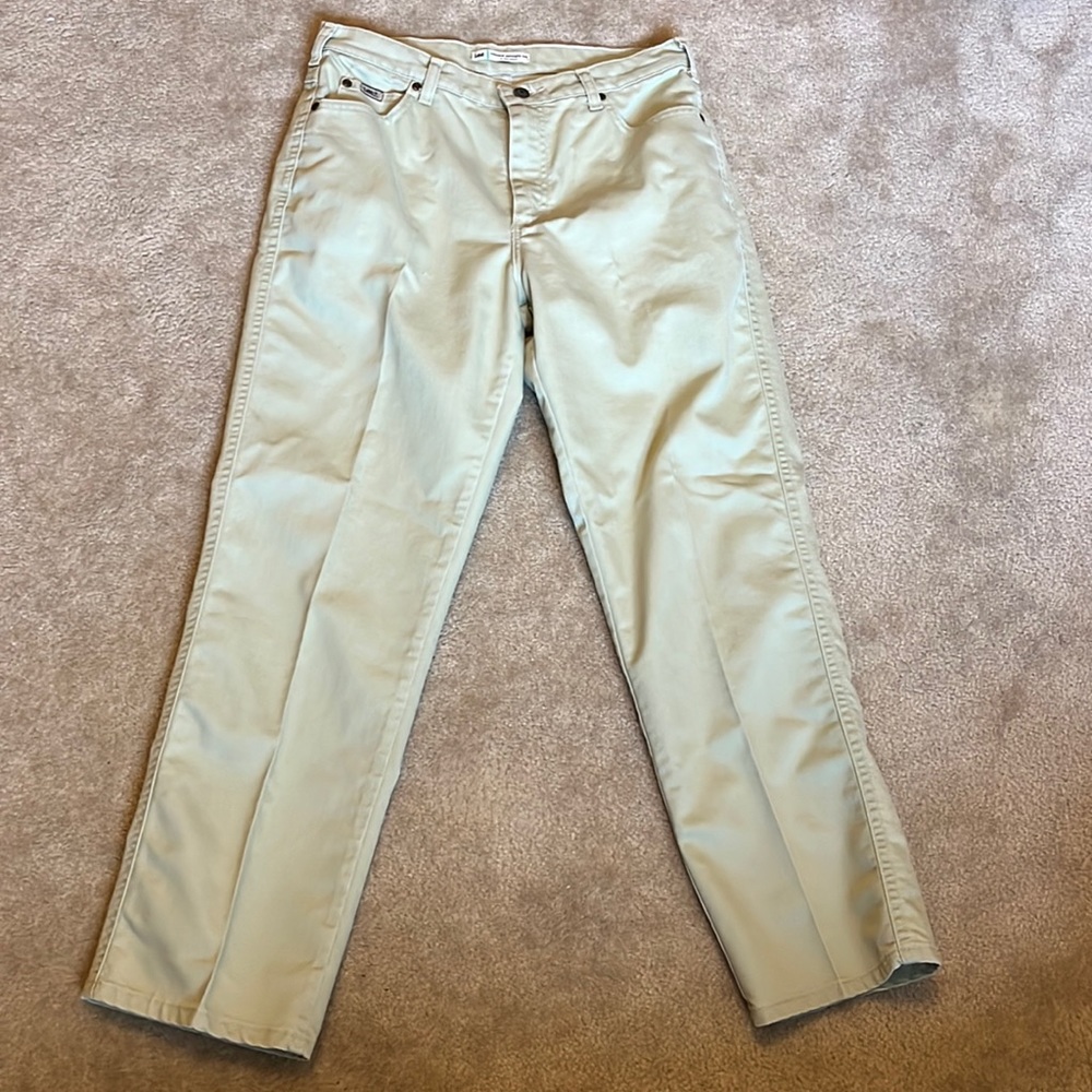 green straight leg jeans